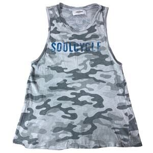 Womens Soulcycle Camouflage Muscle Tank Top Sz XS Grey Blue Graphic Print Camo
